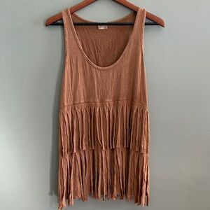 Blue Buttercup Size Large Brown Fringe Scoop Neck Long Tank Made in USA